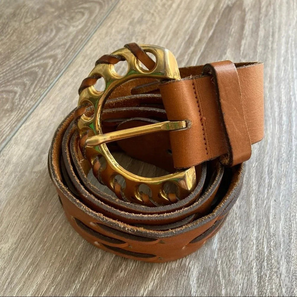 Vintage Handmade Woven Braided Perforated Leather Belt - Picture 2 of 15